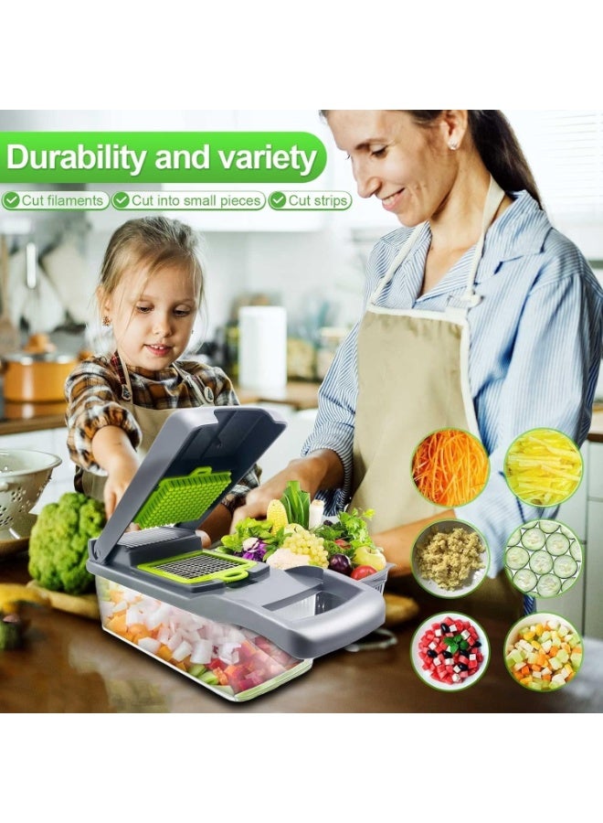 All-in-One 14-in-1 Veggie Chopper – Vegetable Slicer, Dicer and Onion Chopper with Container and Colander Basket for Salad, Potatoes, Carrots and Garlic - Image 3